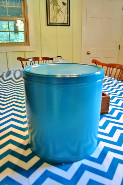 upcycled popcorn tin to teal organization container, crafts, repurposing upcycling, Save the tin and spray paint it teal