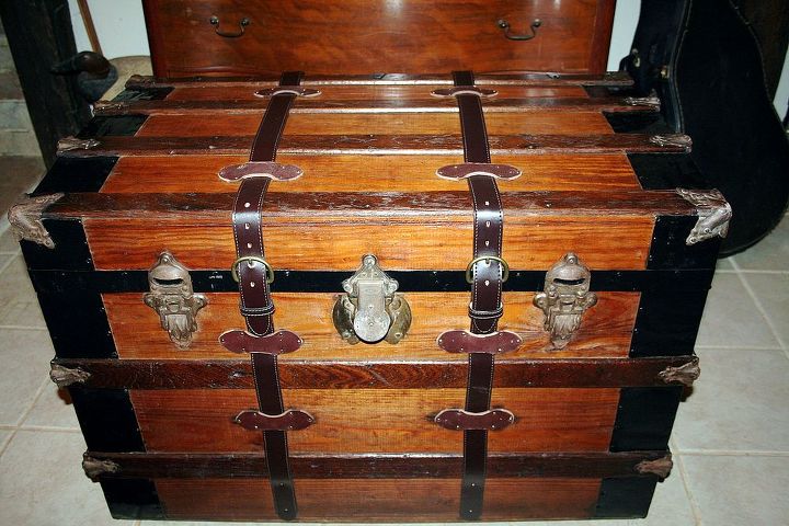 antique trunk refurbished, painted furniture, antique trunk I restored