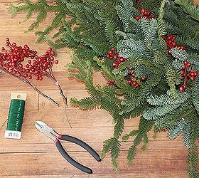 make your own pine wreaths, crafts, seasonal holiday decor, As a finsihing touch I wired plastic berries from the craft store into my greens