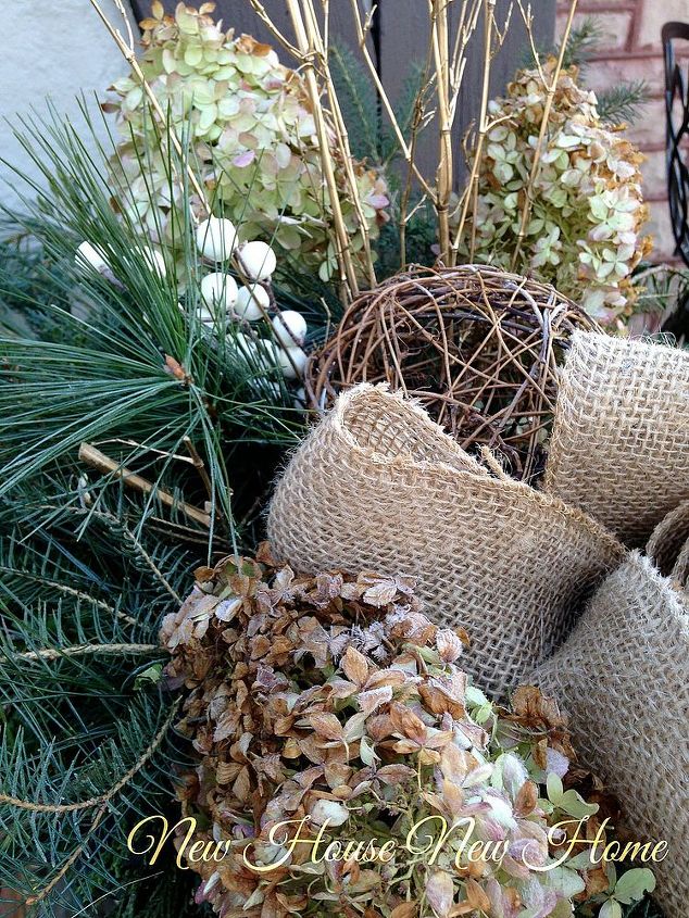 natural christmas decor, christmas decorations, outdoor living, seasonal holiday decor, wreaths, Dried hydrangeas add some life to an otherwise neutral decor