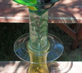 upcycled glass projects, repurposing upcycling, Bird Bath with hand blown glass bowl