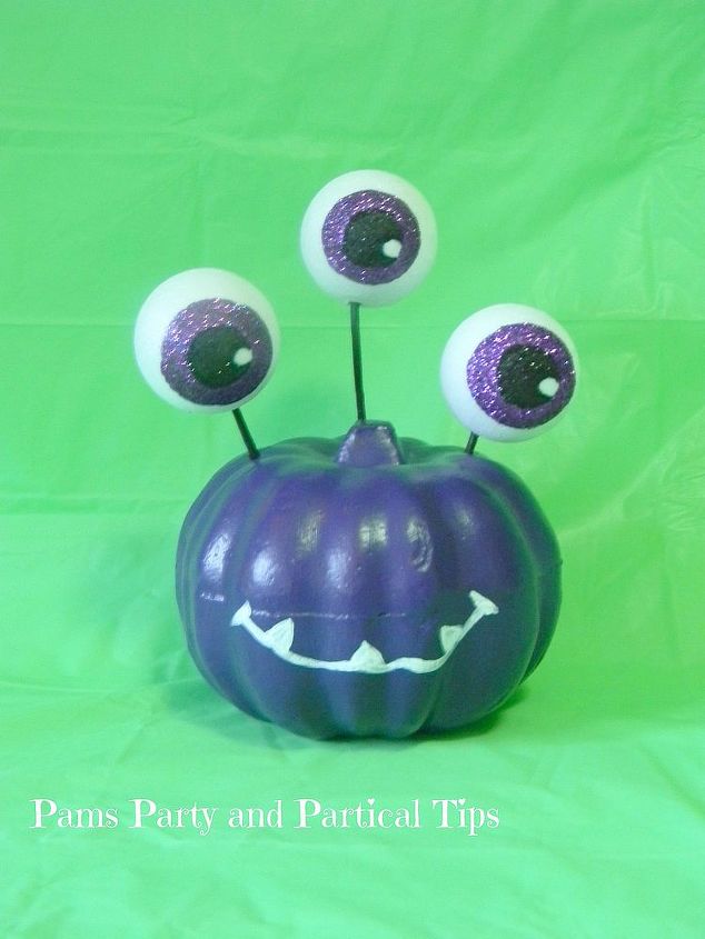 monster pumpkin for halloween, crafts, halloween decorations, seasonal holiday decor, A cute and colorful way to bring monsters into your Halloween decor