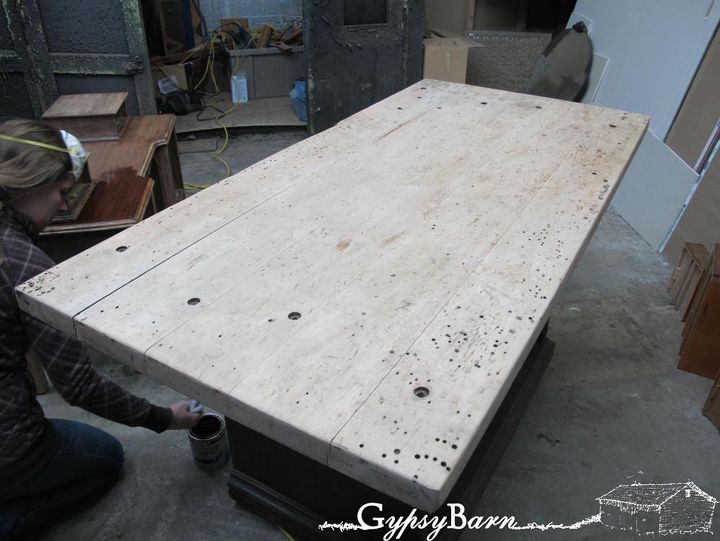 mechanics table to kitchen island, diy, how to, painted furniture, woodworking projects, After taking off about half an inch of the top