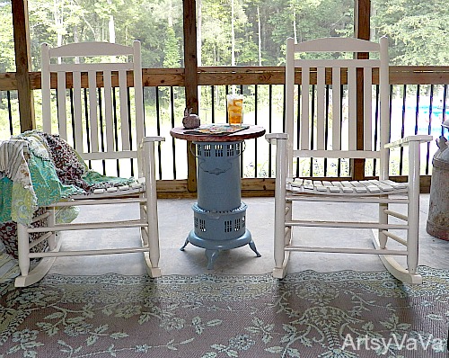 vintage kerosene heater table, hvac, outdoor furniture, outdoor living, painted furniture, repurposing upcycling