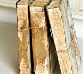 upcycled trashed books to look like antique treasures, home decor, painting, repurposing upcycling, I ripped the spine of the books to give them an instant worn look