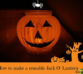 make reusable jack o lantern using glass flower vase or bowl, crafts, seasonal holiday decor
