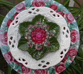 finally started making my plate flowers and glass towers what fun, Love these lacy white plates Hope I can find more