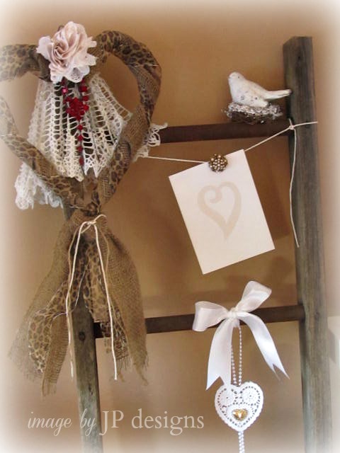 a ladder with hearts of love for valentine s day, crafts, seasonal holiday decor, valentines day ideas, wreaths, A Shabby Glam Heart Wreath and a Heart Paper Lace Garland