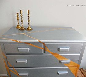 a new piece in metallic silver, painted furniture, Taped off design
