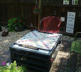 outdoor scrabbleboard, diy, outdoor living, woodworking projects, Scrabble board on my pallet table