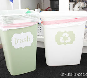 under the kitchen sink organization, organizing, I made the labels for my trash and recycling cans with my Silhouette They were easy to make and free