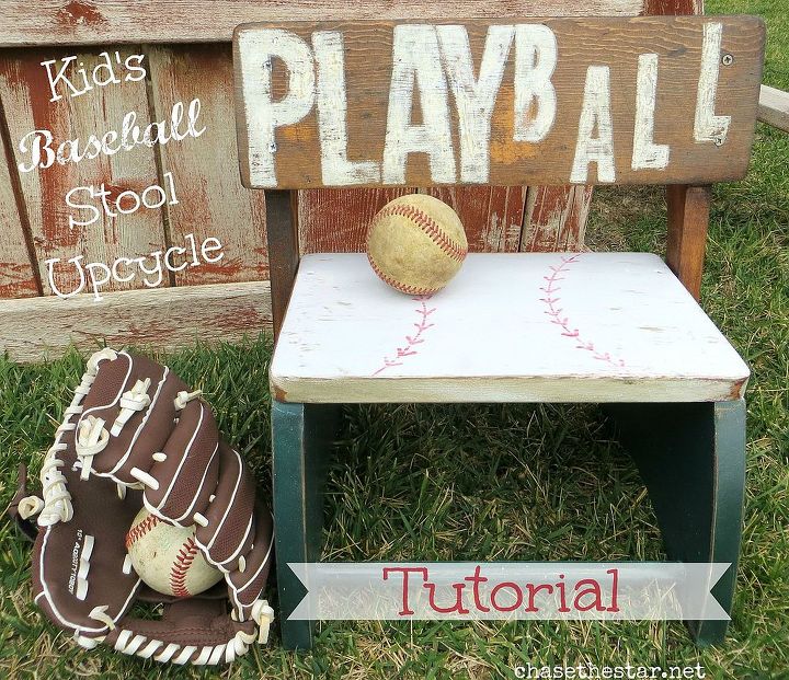 kid s stool upcycle vintage baseball style, painted furniture, Easy tutorial on how to update a stool for your kids