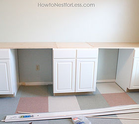 craft room diy desk tutorial, Building the desk with white cabinets