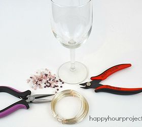 beaded wine glasses cheap easy way to dress up a dollar store score, crafts, repurposing upcycling, You will need size 6 0 seed beads in any color you like about 4 feet of 18 gauge silver plated copper wire and inexpensive wine glasses