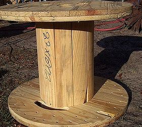 cable spool and old barrel table, painted furniture, repurposing upcycling, rustic furniture, cable spool that we started with
