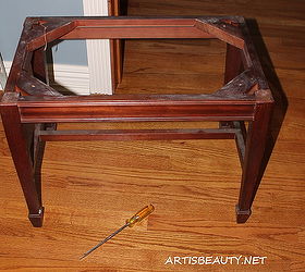 cute bench made from old broken garage sale end table, garages, home decor, painted furniture, repurposing upcycling, The before end table