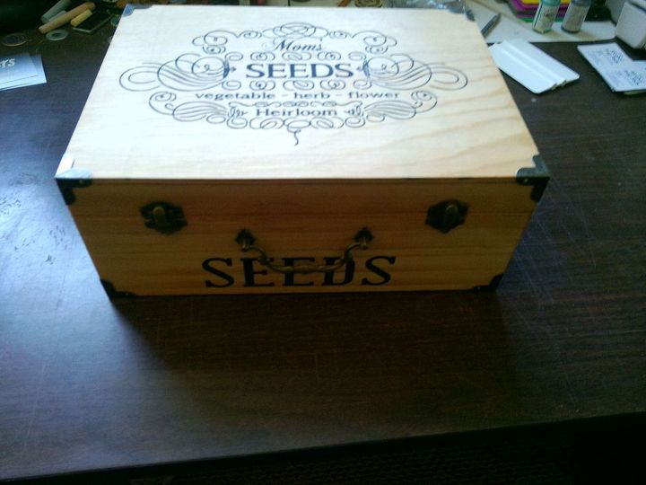 decorated wooden boxes, crafts, repurposing upcycling, Stenciled Seed Box