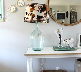 diy cowhide lampshade under 15, crafts, home decor, It helped to add a little more character to my entryway