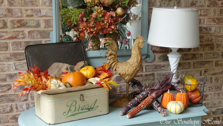 southern fall porch, porches, seasonal holiday decor, again I used a mixture of faux and real gourds