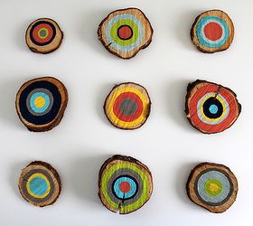 diy painted tree rings, crafts, home decor, mason jars, painting, To achieve this look I used a mason jar lid to trace the outer circle then free handed the other circles