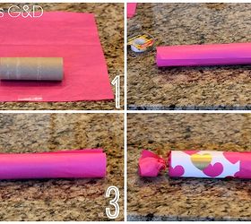 easy diy valentine poppers, crafts, repurposing upcycling, seasonal holiday decor, valentines day ideas, Cut tissue paper into an 11 5 x 11 5 square and wrap around toilet paper roll securing with double stick tape Cut wrapping paper 4 wide x 6 5 long and wrap around roll securing with double stick tape Tie one end with ribbon