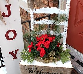chair for charity creation, christmas decorations, repurposing upcycling, seasonal holiday decor, It is a great fit for Christmas time however simply remove the bow and pointsettia and replace with a nice fern or ivy for the summer months