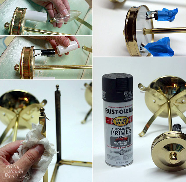 turn a dated brass foyer light into a classy circle patterned beauty, crafts, lighting, Clean and spray paint brass parts of the light fixture
