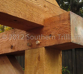timber frame garden structure, Detail view of the jointwork on the structure The posts and beams are 8 x8 solid cedar timbers