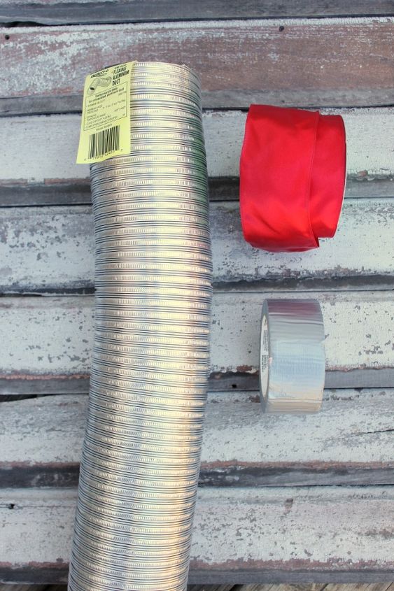 christmas wreath from a dryer vent, christmas decorations, crafts, repurposing upcycling, seasonal holiday decor, wreaths, Supplies 8 foot flexible aluminum duct duck tape ribbon
