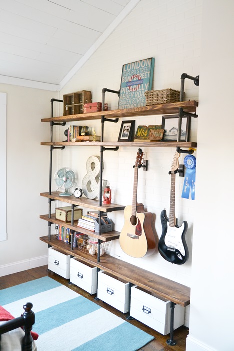 diy industrial shelves, bedroom ideas, diy, home decor, shelving ideas, storage ideas