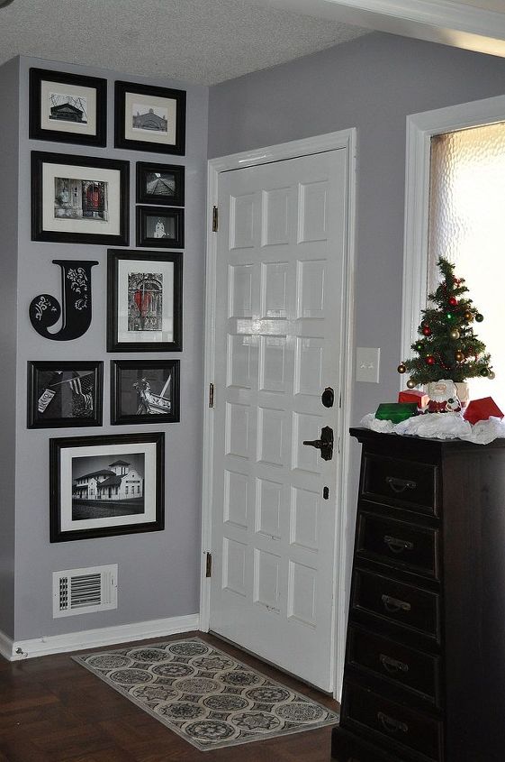 entryway, foyer, home decor, Updated with new wall color Sparrow by Behr from Home Depot
