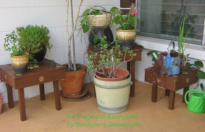 re purposed backyard, gardening, repurposing upcycling, Pallet wood plant stands
