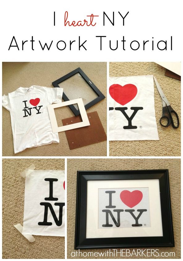 tutorial de arte de i heart ny, Materiais para arte camiseta moldura tesoura fita adesiva