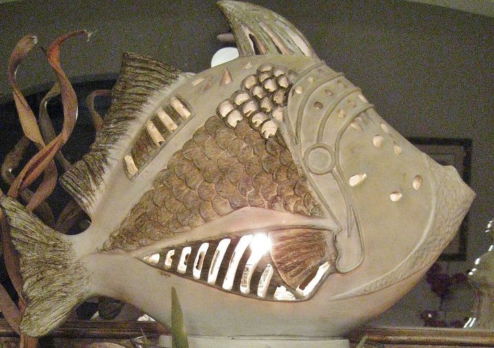 fish accent light wish i was at the beach, home decor, repurposing upcycling, THE BIG FISH