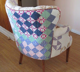 patchwork quilt chair, painted furniture, reupholster, Upholster a wing chair with old antique quilts