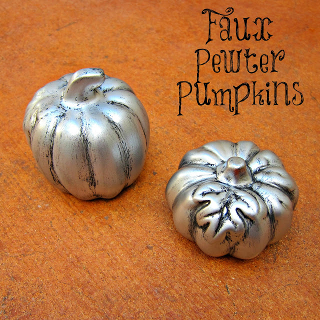 faux pewter pumpkins, crafts, seasonal holiday decor