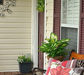 front porch makeover, decks, flowers, home decor, porches, But it needed some decor and function Added a bench some decor and now it is inviting and we enjoy it much more