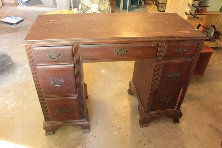 old desk with a broken leg into fabulous, painted furniture, Before paint