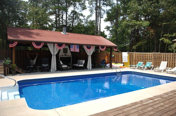 my pool and front yard outdoor living areas were all done on tight and real budgets, decks, fireplaces mantels, outdoor furniture, outdoor living, pool designs