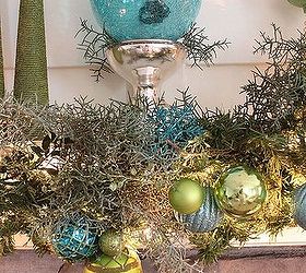 our christmas mantle 2012, christmas decorations, fireplaces mantels, living room ideas, seasonal holiday decor, wreaths, This pretty glass ornament is new this year from TJMaxx