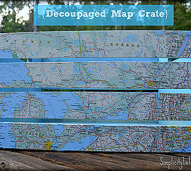 decoupaged map crate mod podge madness, crafts, decoupage, organizing