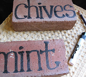 diy brick herb markers, crafts, gardening, I used old bricks sitting in my yard First outline the name you want on your brick with a pencil then follow with a permanent marker Check out my blog for the super easy instructions for the decorative printing