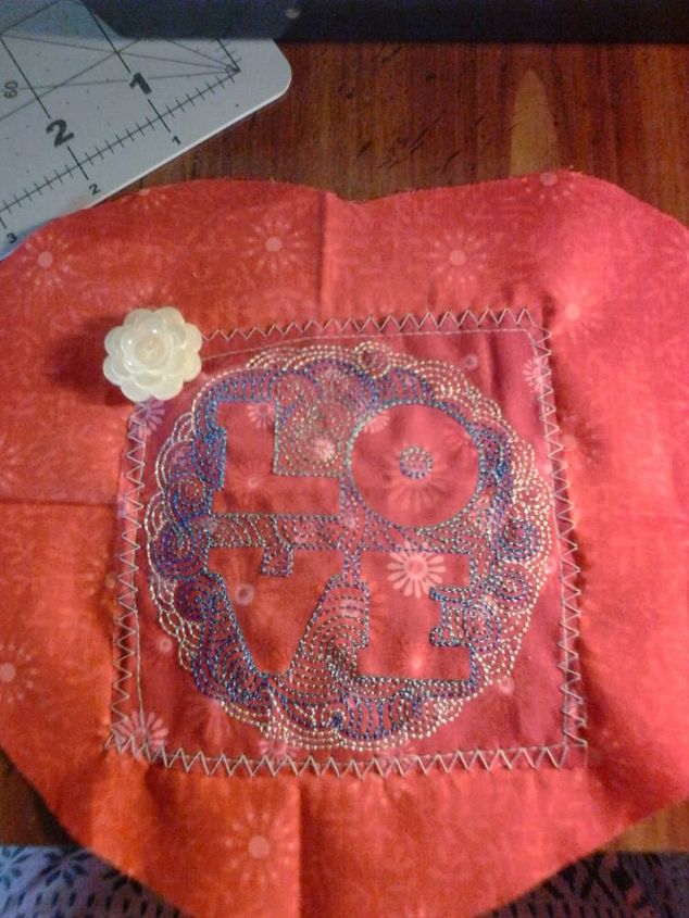 valentines day heart pillow with embroidery tutorial, crafts, seasonal holiday decor, valentines day ideas, add a button