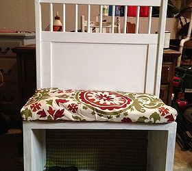 use crib and cupboard parts to make a mud room bench, diy, painted furniture, repurposing upcycling