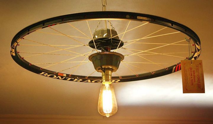 repurposed upcycled bicycle rim pendant hanging light, lighting, repurposing upcycling, I used small cake bundt pans molds on top and bottom to bring the center parts together