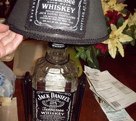jack daniels lamp, home decor, lighting, repurposing upcycling, This is just before I filled the bottle with whiskey colored glass stones
