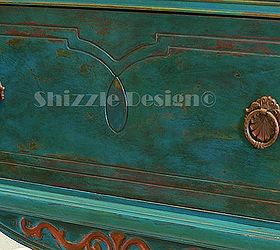 antique buffet painted in peacock blue, painted furniture