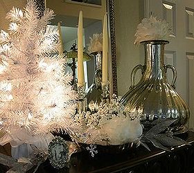 a christmas vignette, christmas decorations, seasonal holiday decor, I have had this mercury glass vase for a long time and it looks great with white decor