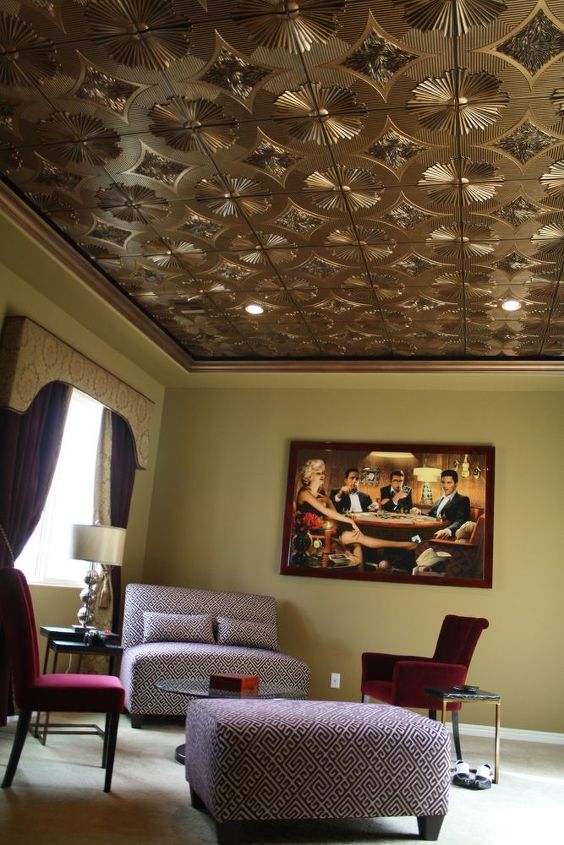 decorative ceiling tiles why didn t i think if this, home decor, kitchen backsplash, tiling, I am loving the gold Faux Tin Ceiling Tile It is reminiscent of The Great Gatsby and the Art Deco feel that I adore Read more at