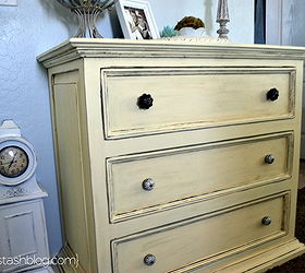 distressed yellow dresser, painted furniture